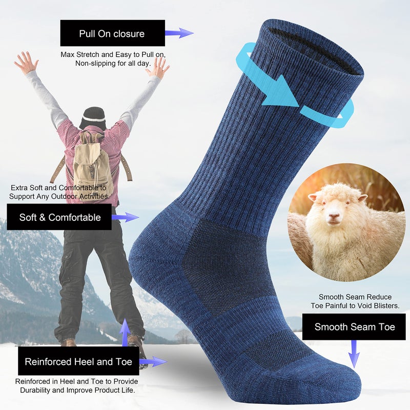 Ortis Men's Merino Wool Cushion Crew Socks with Moisture Wicking Control Light Weight Breathable for Outdoor Hiking Cycling(Blue L) - Image 3